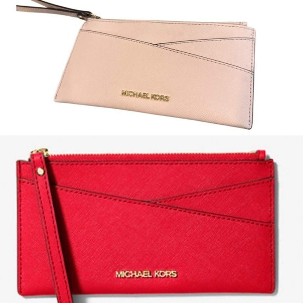 MICHAEL KORS Red Jet Set Medium Saffiano Leather Crossover Wristlet - Picture 1 of 8